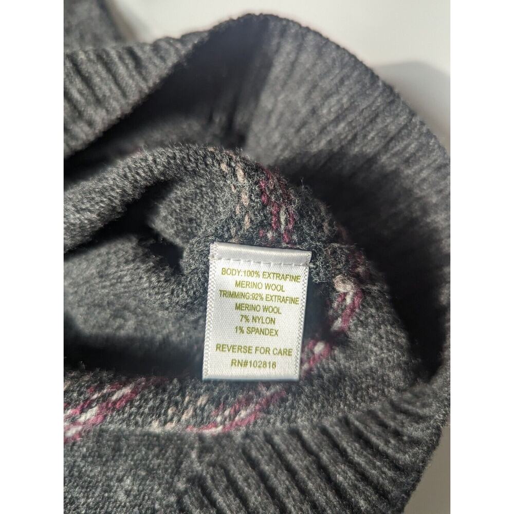 Garnet Hill Sz Medium 100% Extra fine Merino Wool Gray Crew Neck Fair Isle... - Picture 4 of 8